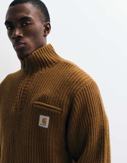 Carhartt WIP – Detroit – Brun, stickad tröja med kort dragkedja, 5 av 5