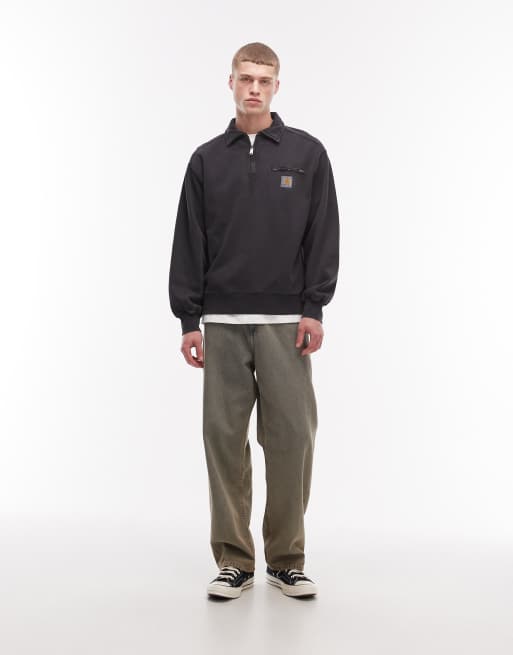 Carhartt WIP - Detroit - Forvasket sort sweatshirt med halv lynlås, 2 af 5