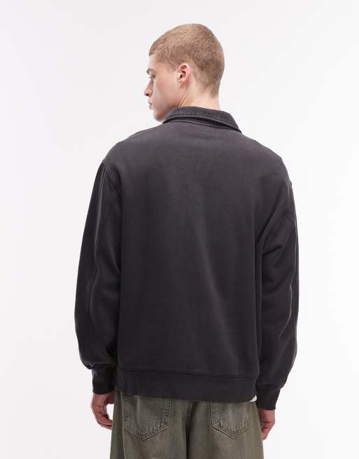 Carhartt WIP - Detroit - Forvasket sort sweatshirt med halv lynlås, 3 af 5