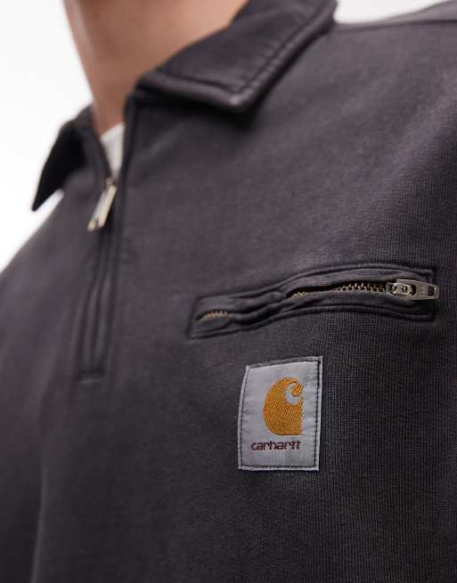 Carhartt WIP - Detroit - Forvasket sort sweatshirt med halv lynlås, 5 af 5