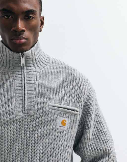 Carhartt WIP – Detroit – Gråmelerad, stickad tröja med kort dragkedja, 2 av 5