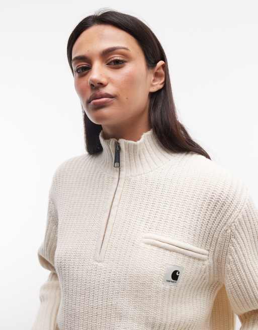 Carhartt WIP Detroit half zip jumper in natural, 3 of 4