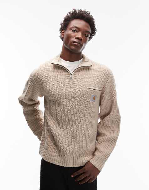 Carhartt WIP detroit half zip knitted jumper in beige - view 1