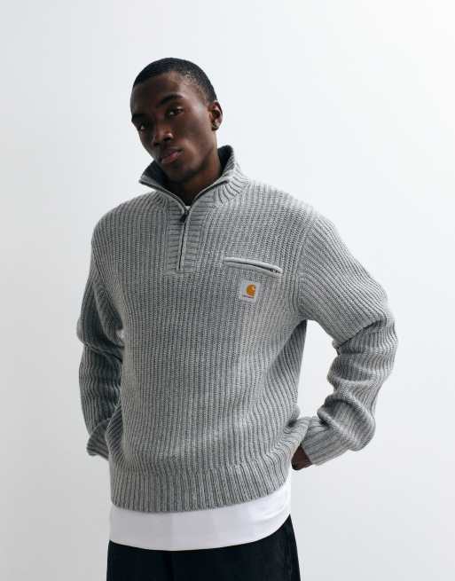 Carhartt WIP Detroit half zip knitted jumper in grey heather, 2 of 5
