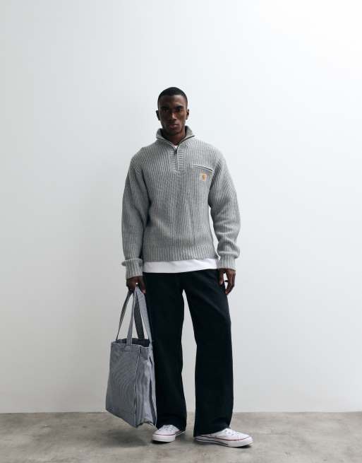 Carhartt WIP Detroit half zip knitted jumper in grey heather, 3 of 5