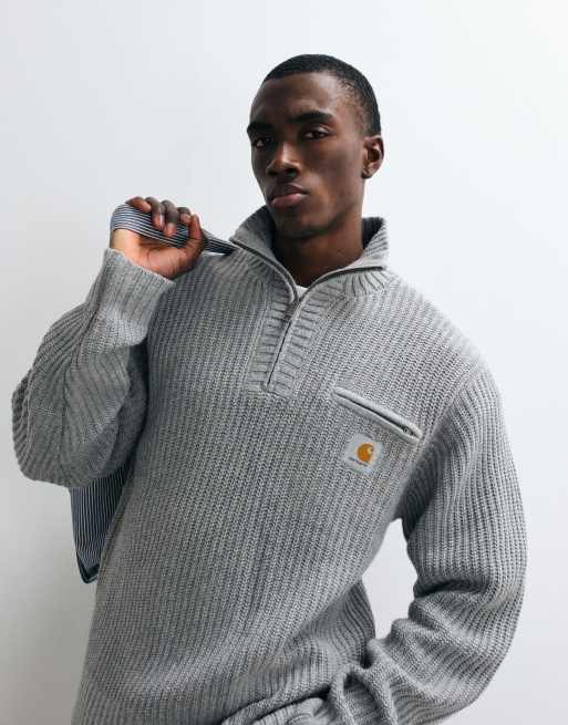 Carhartt WIP Detroit half zip knitted jumper in grey heather, 4 of 5