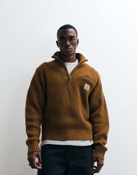 Carhartt WIP Detroit half zip knitted jumper in hamilton brown - view 1