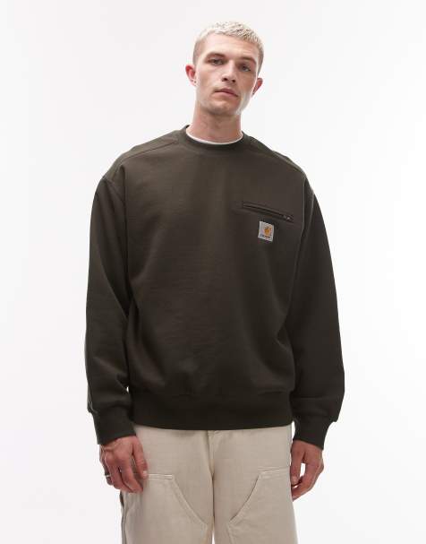Carhartt WIP - Detroit - Kakigrøn oversized sweatshirt med vaffelstrikket for - view 1