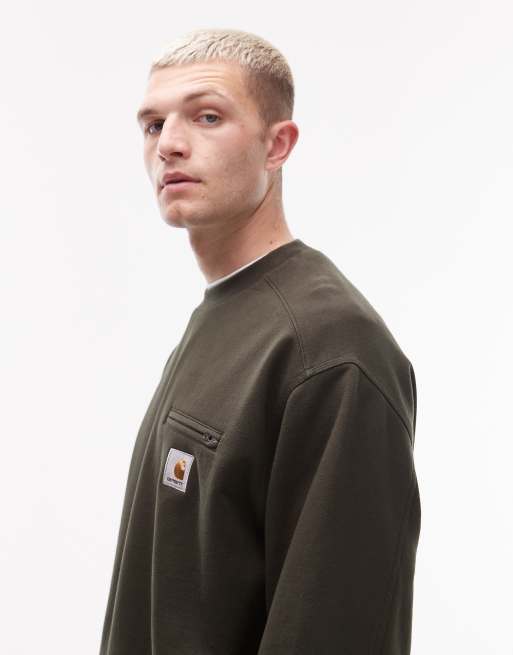 Carhartt WIP - Detroit - Kakigrøn oversized sweatshirt med vaffelstrikket for, 4 af 5