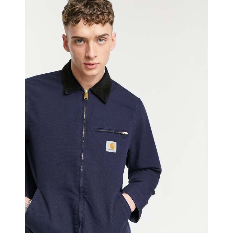 Carhartt WIP detroit lined jacket in navy simonetta patch pocket