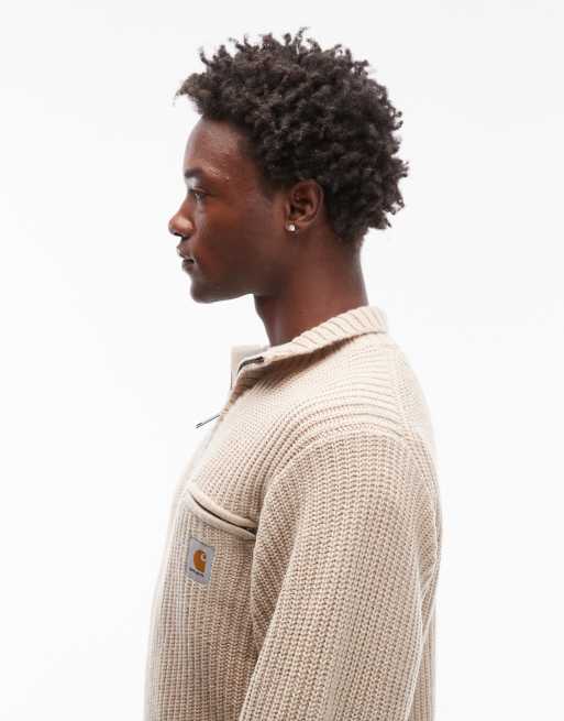Carhartt WIP - Detroit - Maglione beige con zip corta, 4 di 5
