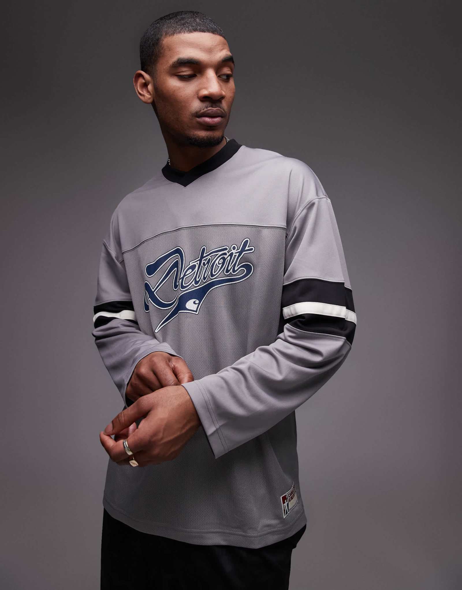 Футболка с длинным рукавом из сетчатой ткани Carhartt WIP detroit серого цвета