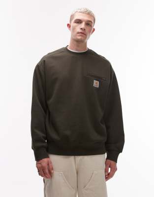 Carhartt WIP Carhartt WIP detroit oversized sweatshirt in khaki green with waffle lining