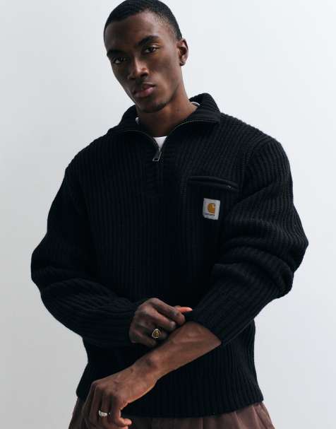 Carhartt WIP - Detroit - Sort strikket trøje med halv lynlås - view 1