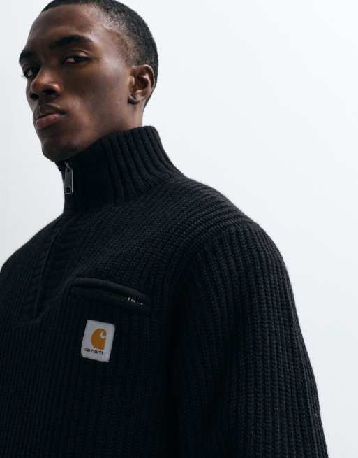 Carhartt WIP - Detroit - Sort strikket trøje med halv lynlås, 4 af 5