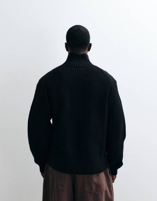 Carhartt WIP - Detroit - Sort strikket trøje med halv lynlås, 5 af 5