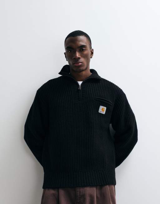 Carhartt WIP – Detroit – Strickpullover in Schwarz mit kurzem Reißverschluss, 3 von 5