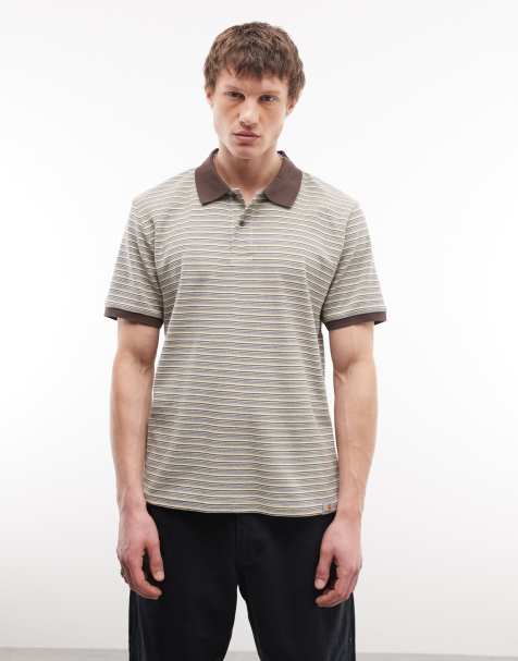 Carhartt WIP – Dion – Polohemd in Braun gestreift - view 1