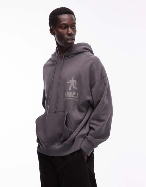 Carhartt WIP distance boxy fit pullover hoodie in dark grey, 3 of 5