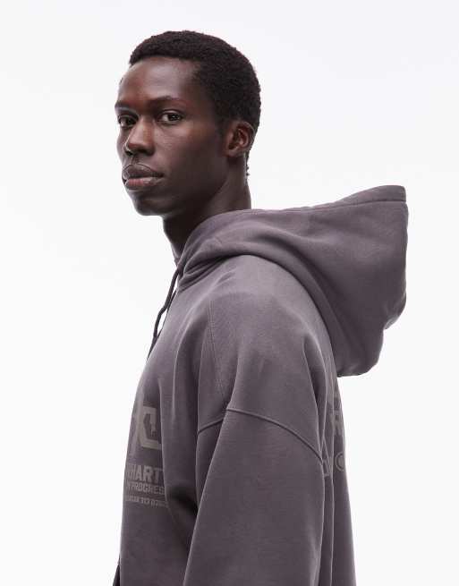 Carhartt WIP distance boxy fit pullover hoodie in dark grey, 4 of 5
