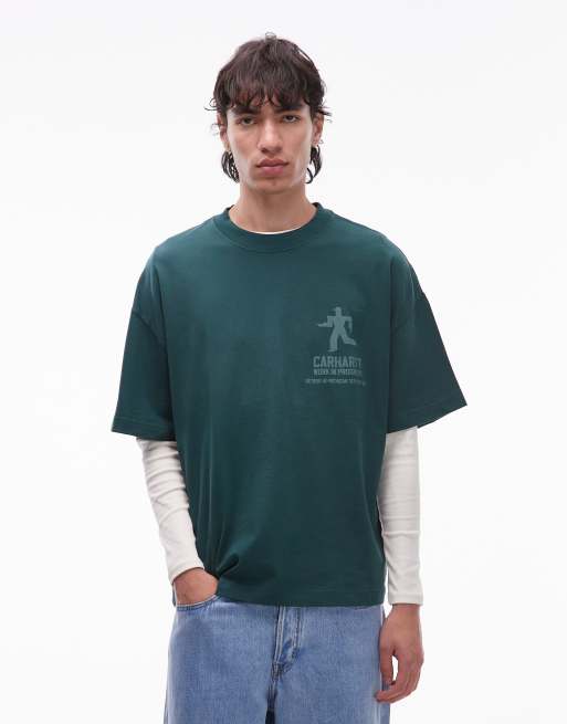Carhartt WIP – Distance – Mörkgrön t-shirt i oversize med boxig passform och tryck fram- och baktill, 3 av 5