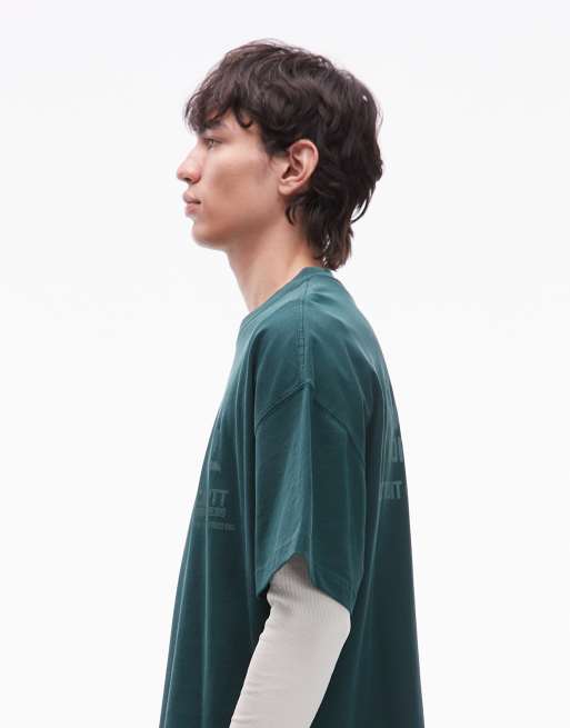 Carhartt WIP – Distance – Mörkgrön t-shirt i oversize med boxig passform och tryck fram- och baktill, 4 av 5
