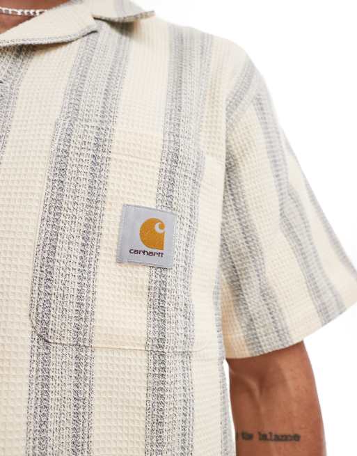 Carhartt WIP - Dodson - Gestreept overhemd met korte mouwen in crème, deel van co-ord set, 4 van 4