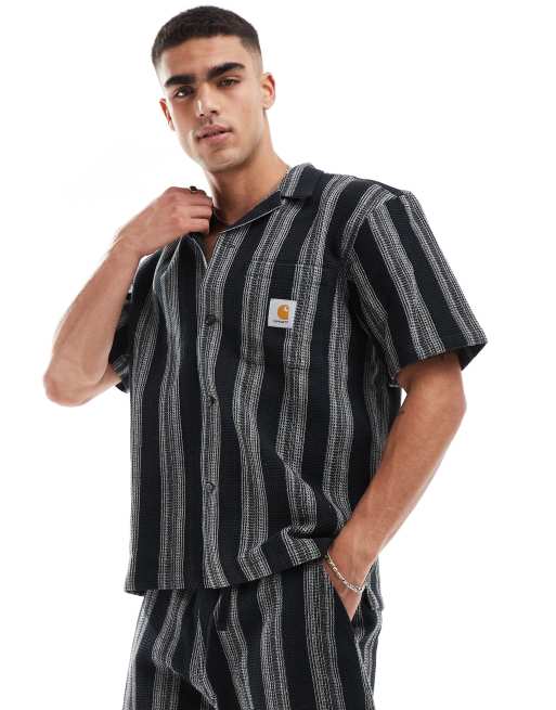 Carhartt WIP - Dodson - Stribet skjorte med korte ærmer i sort - Del af sæt