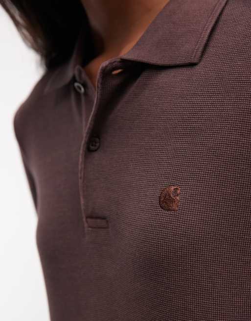 Carhartt WIP Dora long sleeve polo in dark brown, 3 of 4