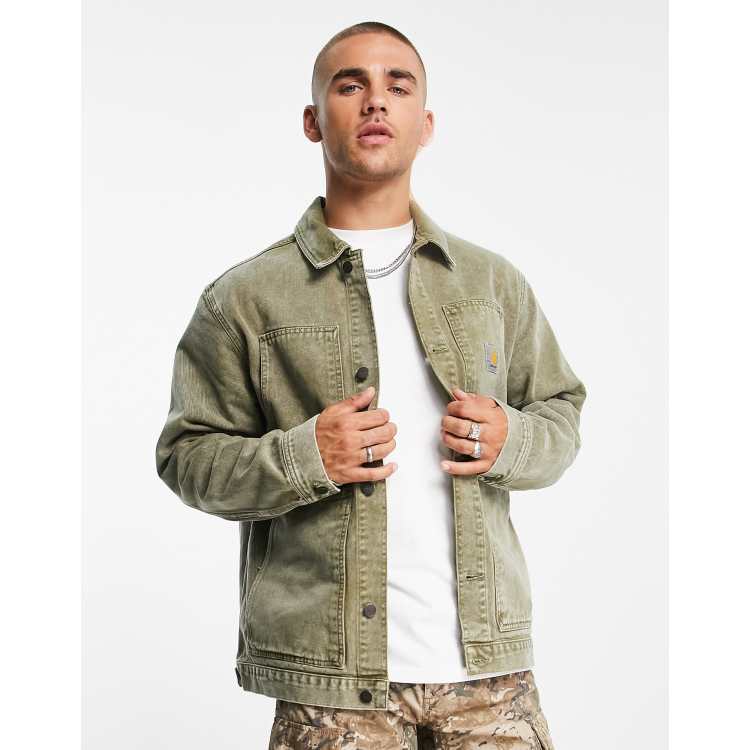 Carhartt WIP double front demin jacket in washed green | ASOS