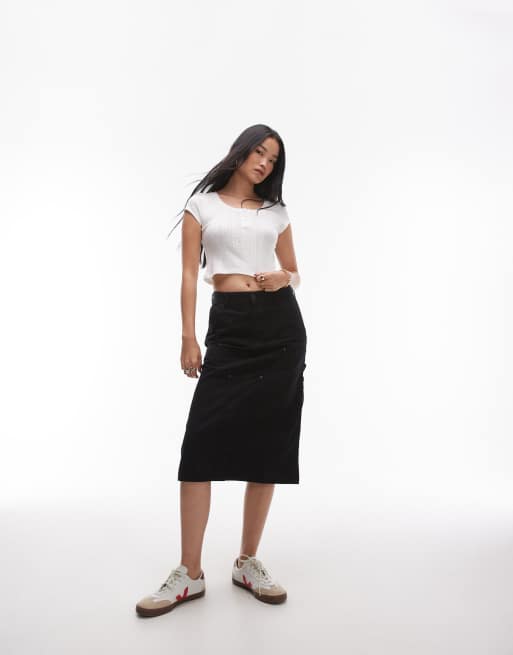 Carhartt WIP double knee denim midi skirt in black, 2 of 6