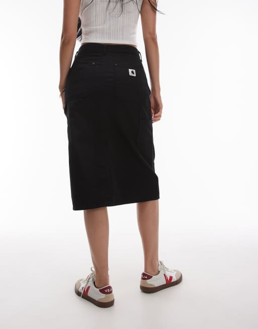 Carhartt WIP double knee denim midi skirt in black, 3 of 6