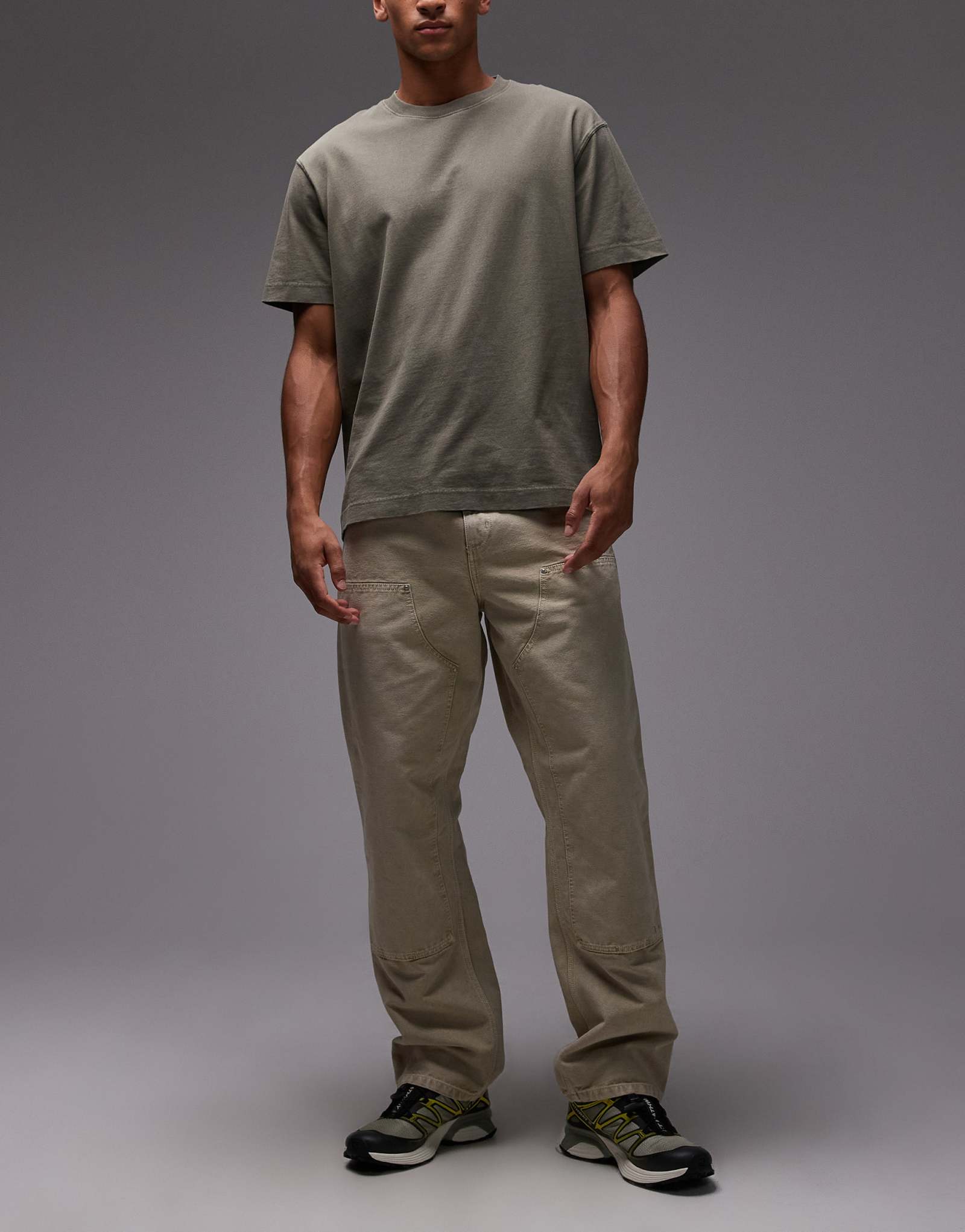 Джинсы прямого кроя Carhartt WIP с двойным коленом свободного кроя коричневого цвета, выстиранные мелом