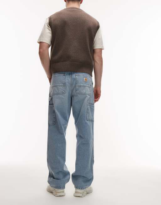 Carhartt WIP double knee relaxed straight fit jeans in light wash blue, 2 of 5