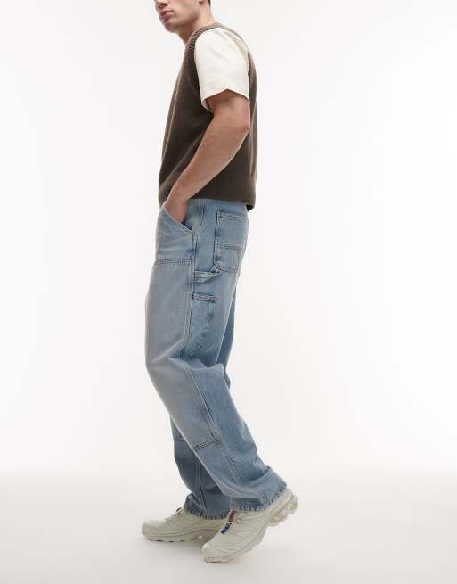 Carhartt WIP double knee relaxed straight fit jeans in light wash blue, 3 of 5