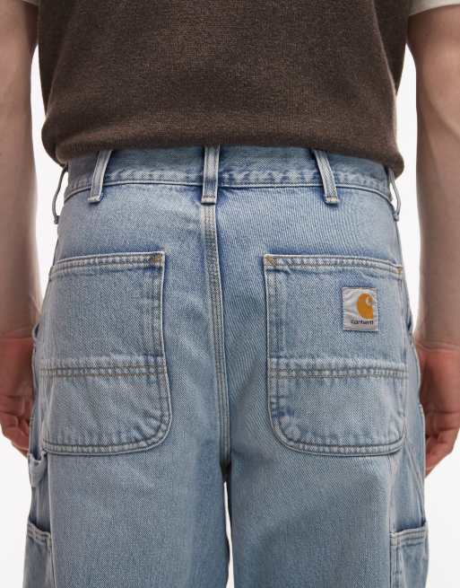 Carhartt WIP double knee relaxed straight fit jeans in light wash blue, 4 of 5