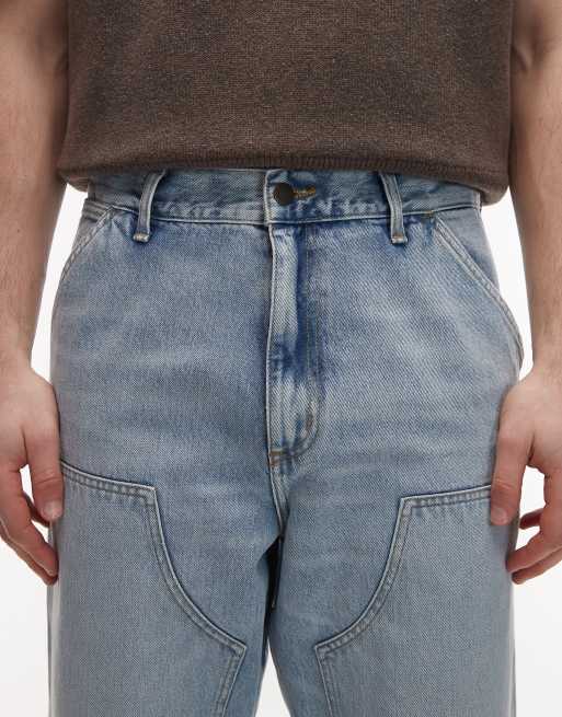 Carhartt WIP double knee relaxed straight fit jeans in light wash blue, 5 of 5