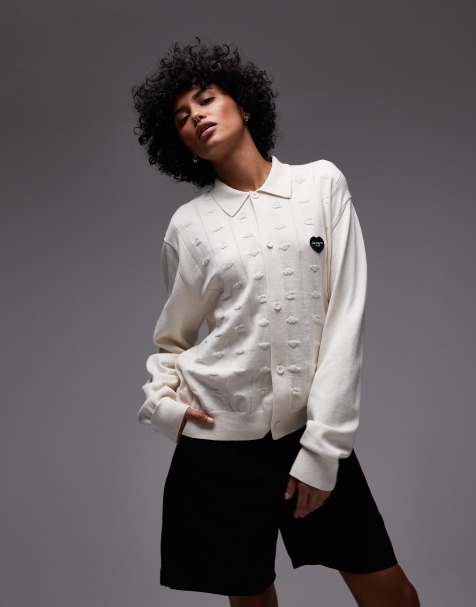 Carhartt WIP Drewe knit cardigan with heart logo in white