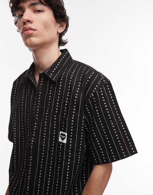 Carhartt WIP - Drewe - Chemise manches courtes à rayures et motif cœur - Noir, 4 de 4