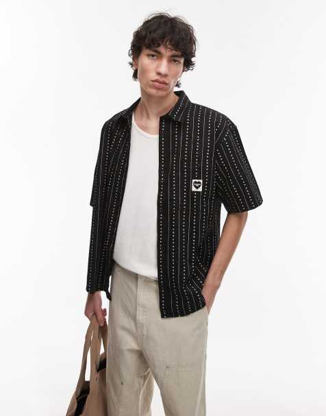 Carhartt WIP - Drewe - Gestreept overhemd met hartjes en korte mouwen in zwart - view 1