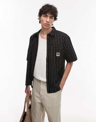 Carhartt Drewe Short Sleeve Heart Striped Shirt In Black