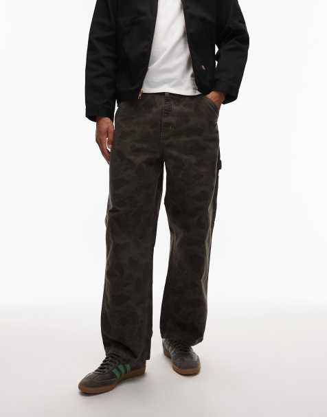 Carhartt WIP duck single knee straight leg trousers in dark grey camo