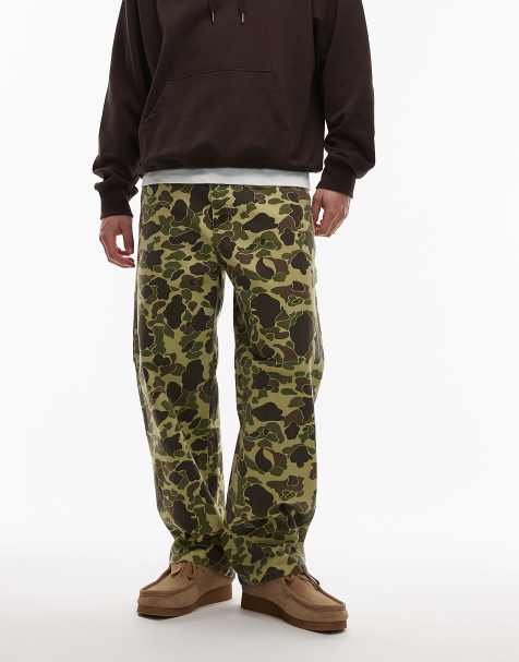 Carhartt WIP duck single knee straight leg trousers in green camo