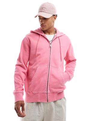 Carhartt WIP Duster script garment dyed zip through hoodie in pink