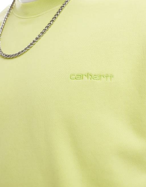Carhartt WIP – Duster – Stückgefärbtes Sweatshirt in Limettengrün mit Schriftzug, 3 von 4