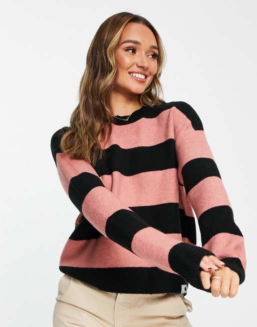 Carhartt WIP – Dzianinowy sweter o fasonie boyfriend w różowe paski