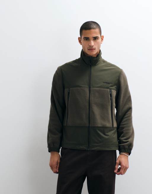 Carhartt WIP Edmore fleecejack met rits en contrasterende panelen in khaki, 4 van 5