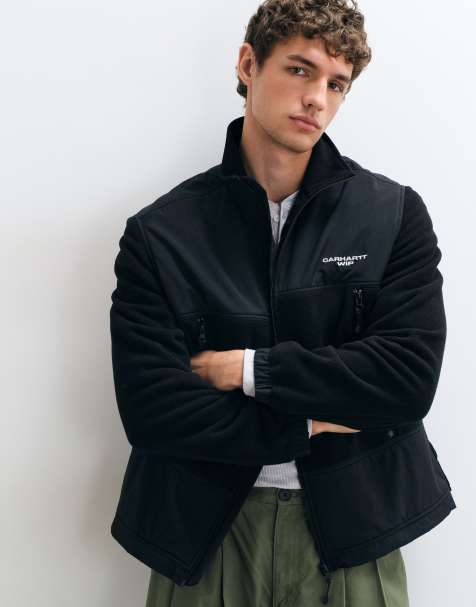 Carhartt WIP Edmore Fleecejacke mit durchgehendem Reißverschluss und Kontrasteinsätzen in Schwarz - view 1