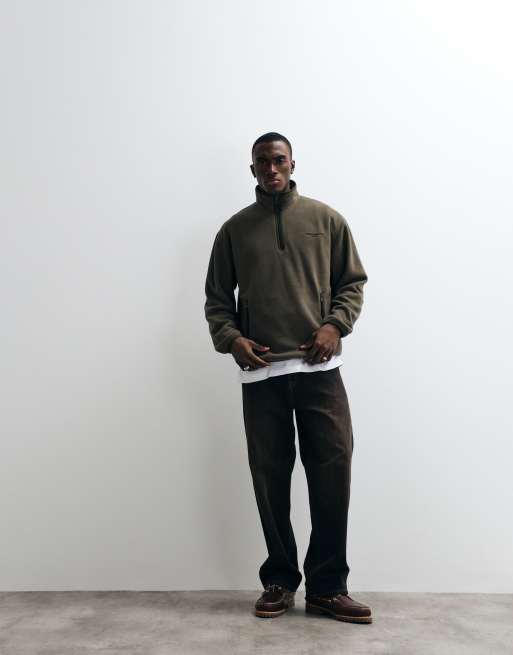 Carhartt WIP Edmore half zip fleece sweatshirt in khaki, 2 of 5
