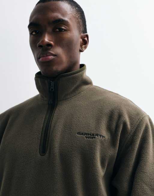 Carhartt WIP Edmore half zip fleece sweatshirt in khaki, 3 of 5